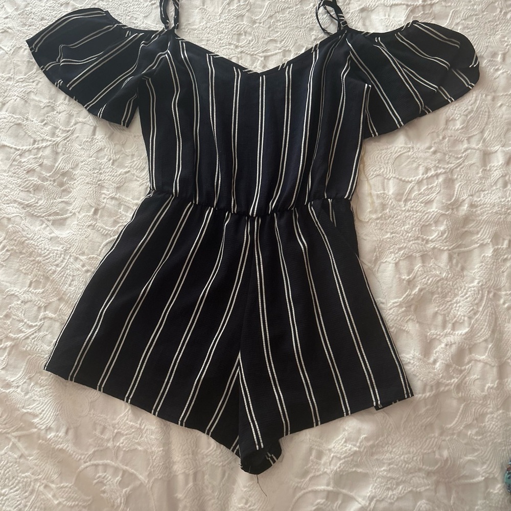 Black and White Striped Women's Romper